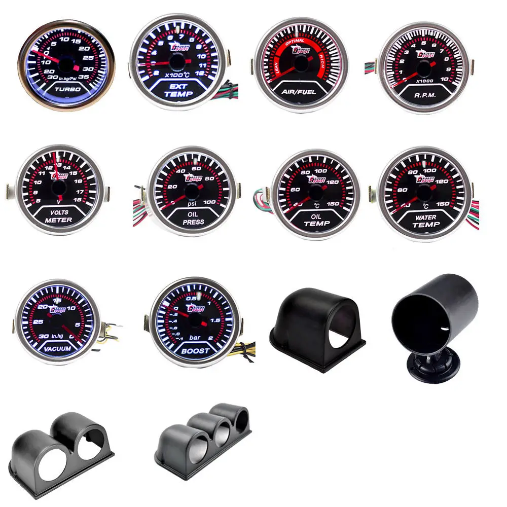 Boost/Water Temp/Oil Temp/Oil Press/Voltage/Tachometer/Air Fuel Ratio/EGT Gauge 52mm Analog led White Case+ 52MM Gauge Pods
Boost/Water Temp/Oil Temp/Oil Press/Voltage/Tachometer/Air Fuel Ratio/EGT Gauge 52mm Analog led White Case+ 52MM Gauge Pods