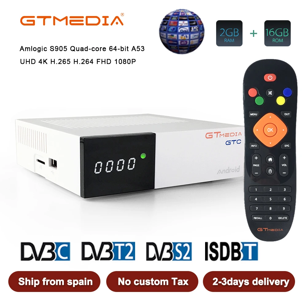 GTmedia GTC Receptor DVB-S2 DVB-C DVB-T2 Amlogic S905D android 6.0 TV BOX 2GB 16GB +1 Year cccam Satellite TV Receiver TV Box
GTmedia GTC Receptor DVB-S2 DVB-C DVB-T2 Amlogic S905D android 6.0 TV BOX 2GB 16GB +1 Year cccam Satellite TV Receiver TV Box