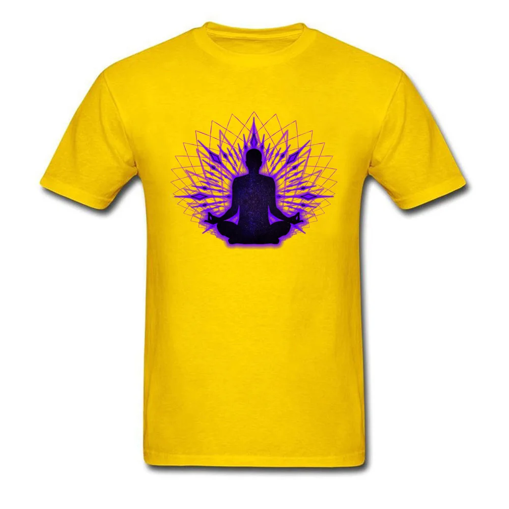 Customized T-Shirt Faddish Short Sleeve Party Pure Cotton O Neck Men Tops T Shirt Printed On Sweatshirts Summer/Fall Meditation Lotus The Universe Inside yellow