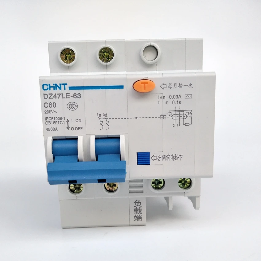 CHINT DZ47LE-63 2P C60A 30mA Earth Leakage Circuit Breaker/Residual Current Operated Circuit Breaker
CHINT DZ47LE-63 2P C60A 30mA Earth Leakage Circuit Breaker/Residual Current Operated Circuit Breaker