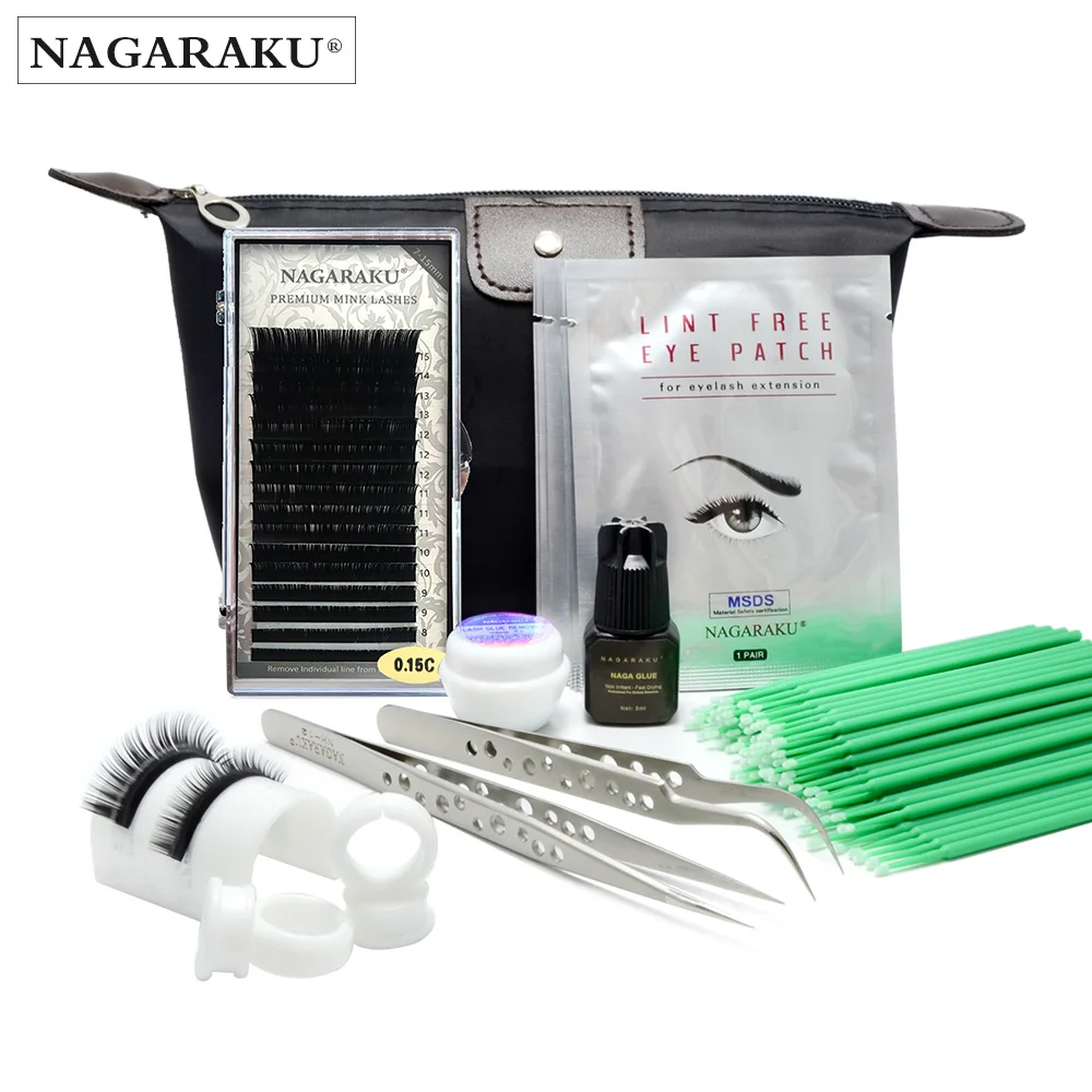 NAGARAKU kit for eyelash extensions tweezers glue U-Shape lash holder eye pads brushes 0.15C mixed length eyelash in set
NAGARAKU kit for eyelash extensions tweezers glue U-Shape lash holder eye pads brushes 0.15C mixed length eyelash in set