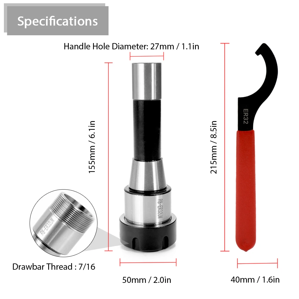 Accuracy Metal Strong Clamping High Rigidity R8 ER32UM 7/16 Collet Chuck Holder CNC Milling Tool With Wrench
Accuracy Metal Strong Clamping High Rigidity R8 ER32UM 7/16 Collet Chuck Holder CNC Milling Tool With Wrench