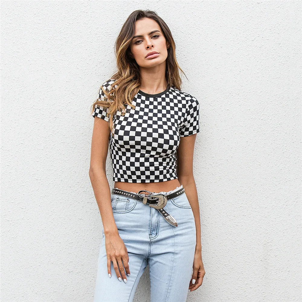 2018 New Women Spring Summer Slim T-shirt Black White Checkerboard Pattern Plaid Crop Tops Short Sleeve Cotton T Shirt
2018 New Women Spring Summer Slim T-shirt Black White Checkerboard Pattern Plaid Crop Tops Short Sleeve Cotton T Shirt