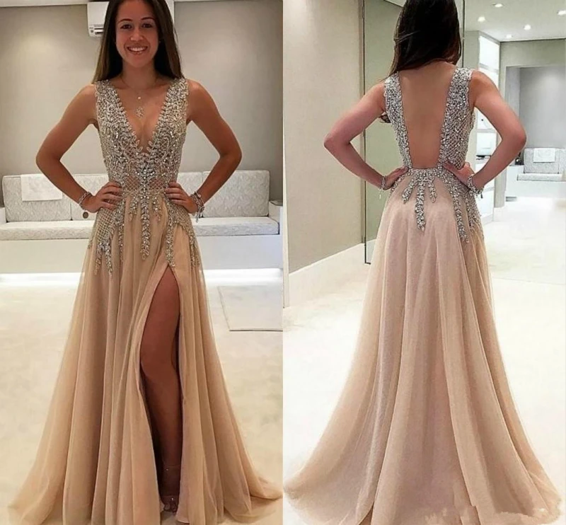 SSYFashion New Luxury Beading Evening Dress Sequins Sexy V-neck Backless High-split Champagne lllusion Long Formal Prom Gown
SSYFashion New Luxury Beading Evening Dress Sequins Sexy V-neck Backless High-split Champagne lllusion Long Formal Prom Gown