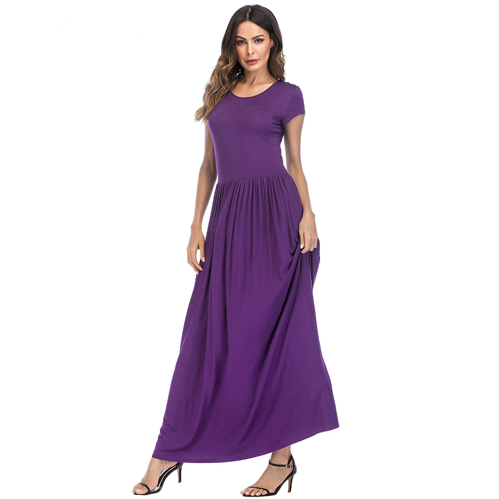 Summer Casual Long Dresses For Women Short Sleeve Pocket Floor Length Maxi Dress O Neck Solid Party Dress Female Gowns Vestidos
Summer Casual Long Dresses For Women Short Sleeve Pocket Floor Length Maxi Dress O Neck Solid Party Dress Female Gowns Vestidos