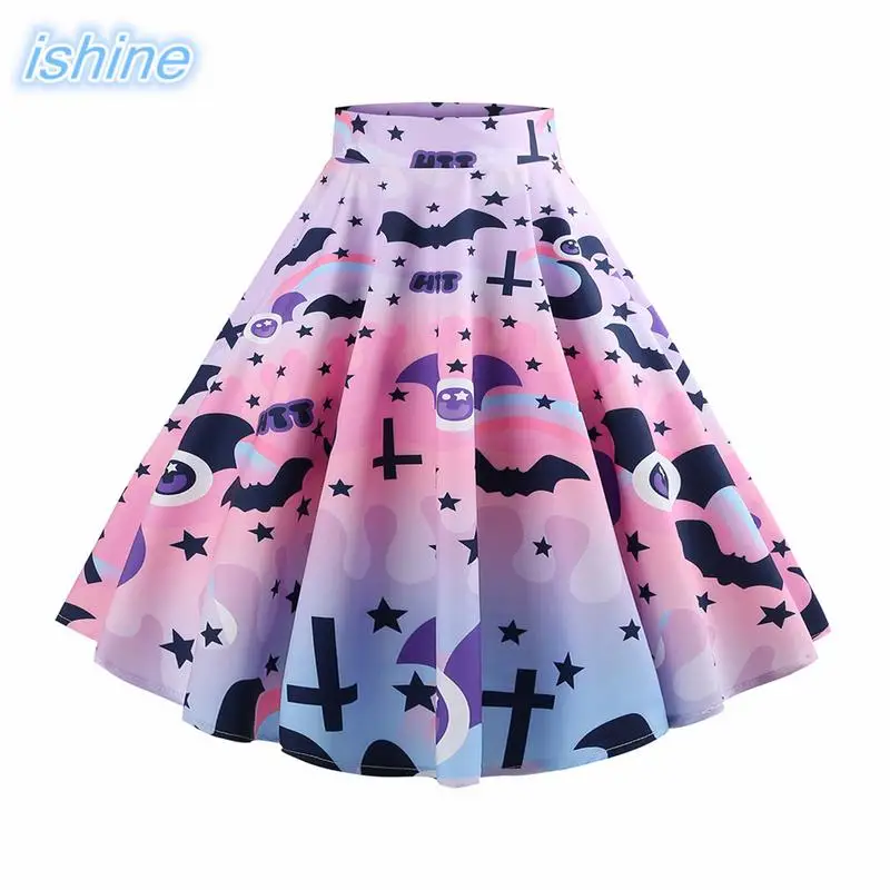 Retro Hepburn Style High Waist Half-length A Line Skirt Women Halloween Bat Cross Printed Big Swing Skirt Female
Retro Hepburn Style High Waist Half-length A Line Skirt Women Halloween Bat Cross Printed Big Swing Skirt Female