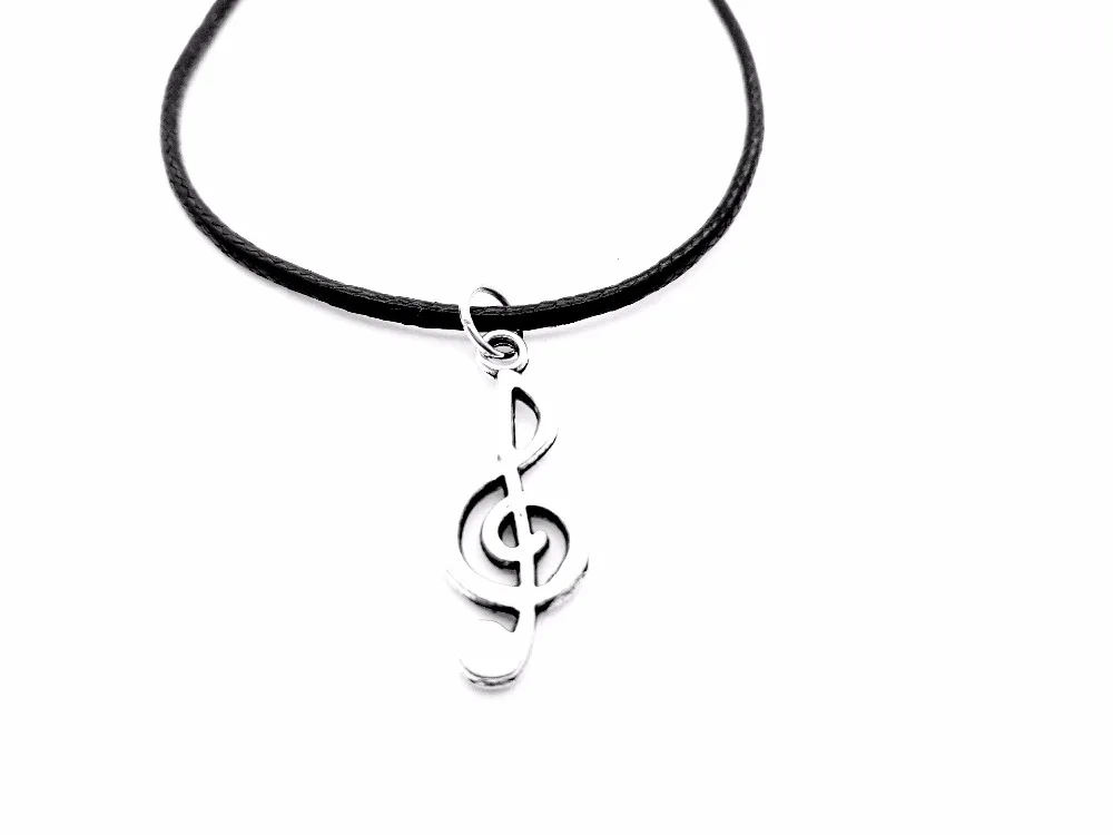 

1PCS Simple Musical Note Necklace Music Notation Theme Pendant Necklace Music Symbol Treble Clef Leather Rope Necklaces