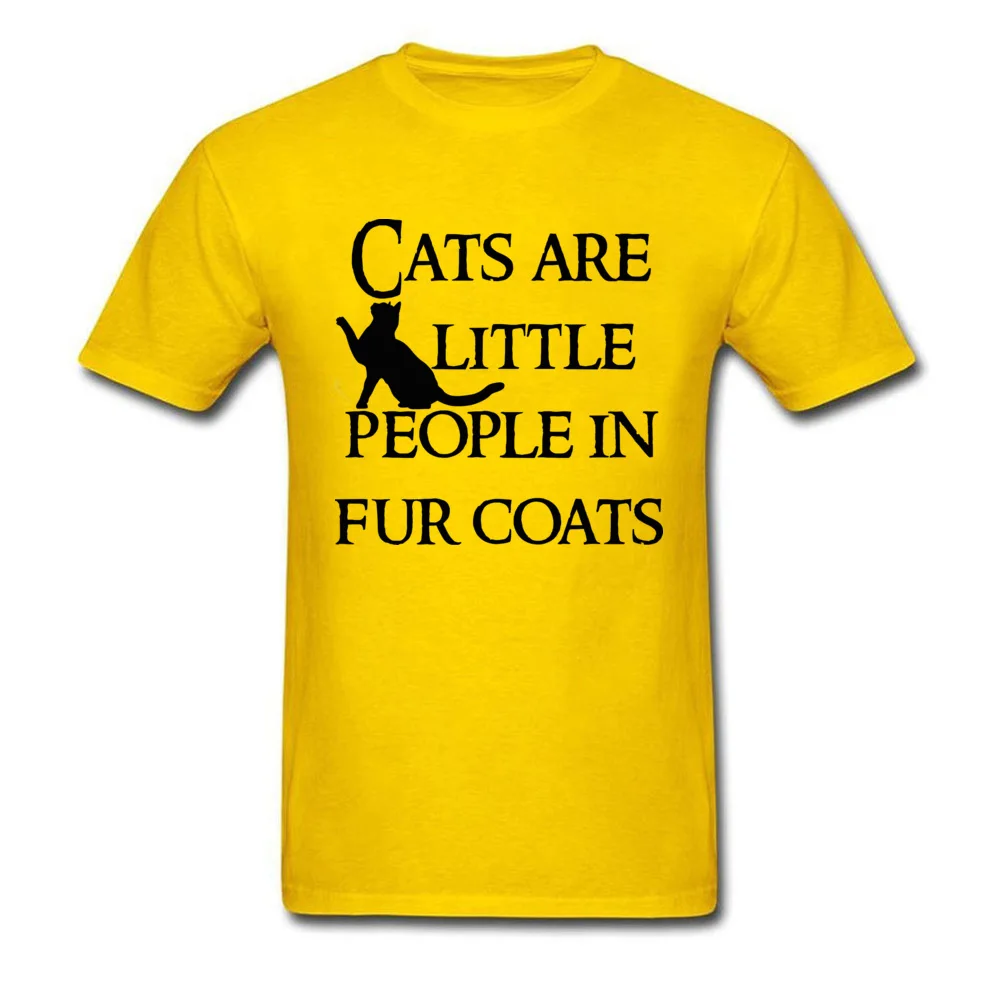 Cats are little people Men Graphic Design Tops & Tees O-Neck April FOOL DAY Pure Cotton T-shirts Customized Short Sleeve Tees Cats are little people yellow