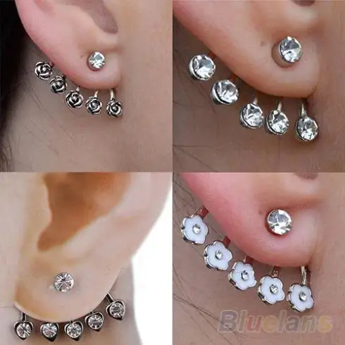 1 PC Women Hot 2014 New Silver Star Rose Flower Diamante Crystal Ear Cuff Cartilage Stud Earring 0148