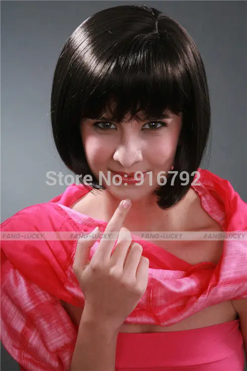 Wholesale New Dark Brown Short Straight have Bangs Women High quality wig (B0323) |