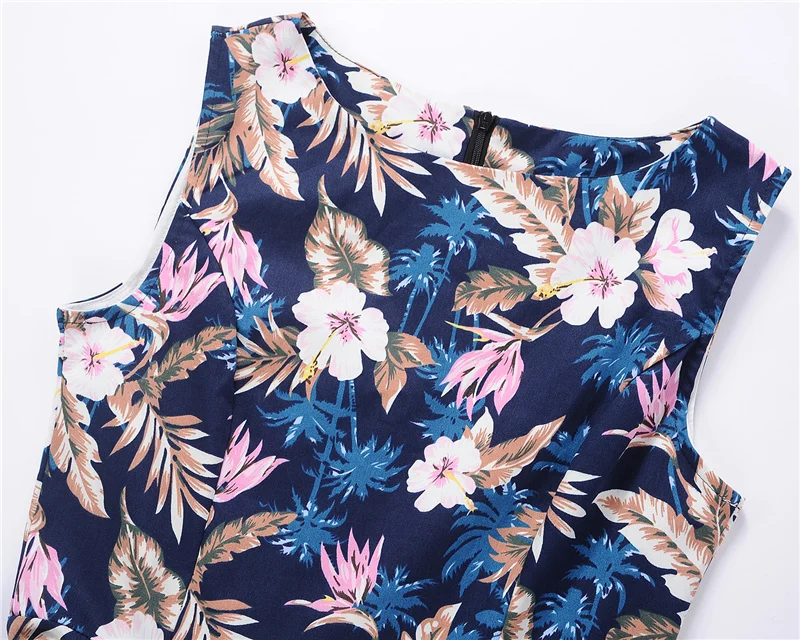 Kostlish Floral Print Summer Dress Women Sleeveless 50s Tunic Vintage Dress With Belt 2017 Elegant Swing Party Dresses Sundress (33)