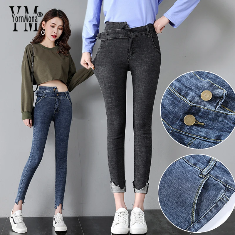 YornMona Fashion Asymmetrical High Waist Jeans Woman 2019 Hot Korean Style Skinny Denim Pants Blue Black Casual Ladies Pants
YornMona Fashion Asymmetrical High Waist Jeans Woman 2019 Hot Korean Style Skinny Denim Pants Blue Black Casual Ladies Pants