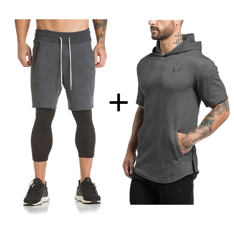 2019 Mens Gyms Sportswear Suit Tight Workout Elasticity Casual Short Sleeve Hoodies+Shorts Cotton Trainings Fitness SportSuit
2019 Mens Gyms Sportswear Suit Tight Workout Elasticity Casual Short Sleeve Hoodies+Shorts Cotton Trainings Fitness SportSuit