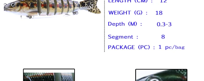 Fishing Lure Pesca Artificial Bait Jointed Sections 8 Segments Swimbait Treble Hooks 12cm 16.8g Pike Perch Fishing Tackle (4)