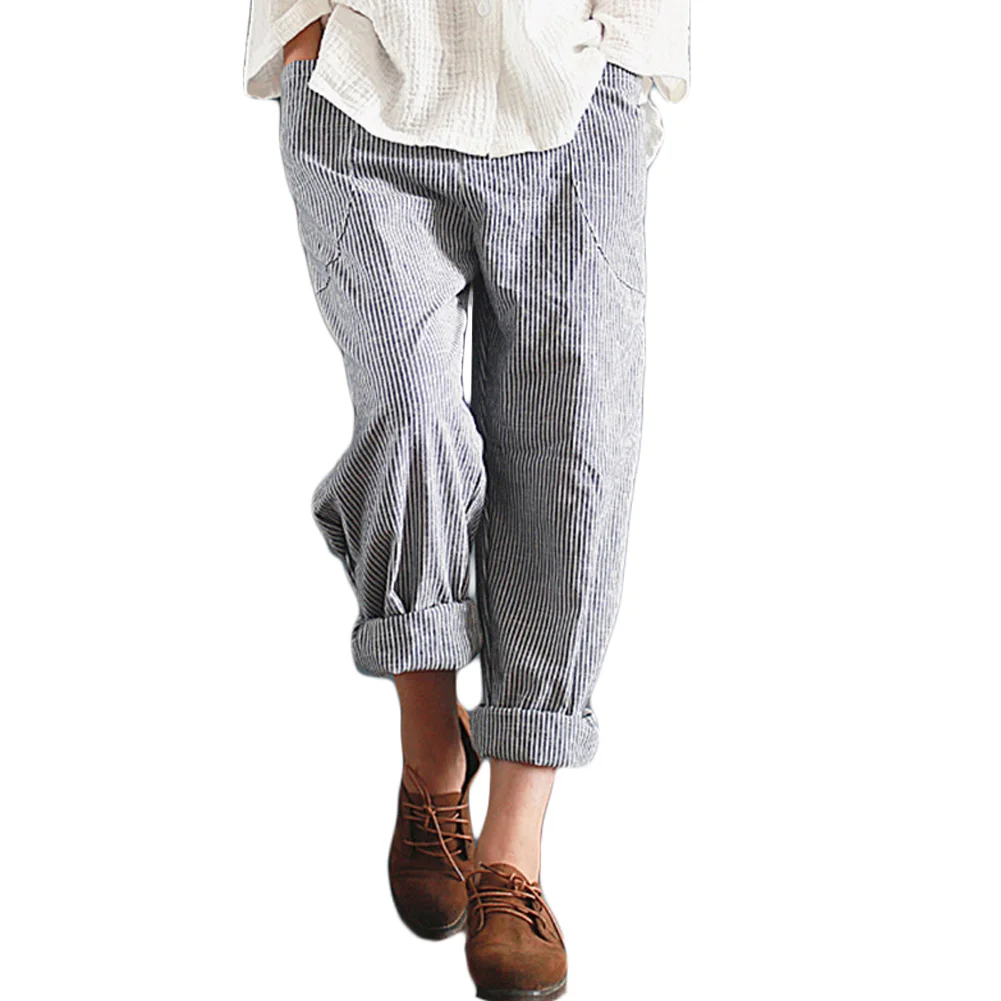 High quality cotton striped elastic waist Haren pants little feet trousers Women Casual Fashion loose Pants pockets big size 4XL
High quality cotton striped elastic waist Haren pants little feet trousers Women Casual Fashion loose Pants pockets big size 4XL