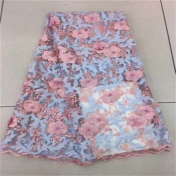 New!Nigerian lace fabric pink and sky blue embroidered 5 yards/pcs african french net lace with beads for wedding dress
New!Nigerian lace fabric pink and sky blue embroidered 5 yards/pcs african french net lace with beads for wedding dress