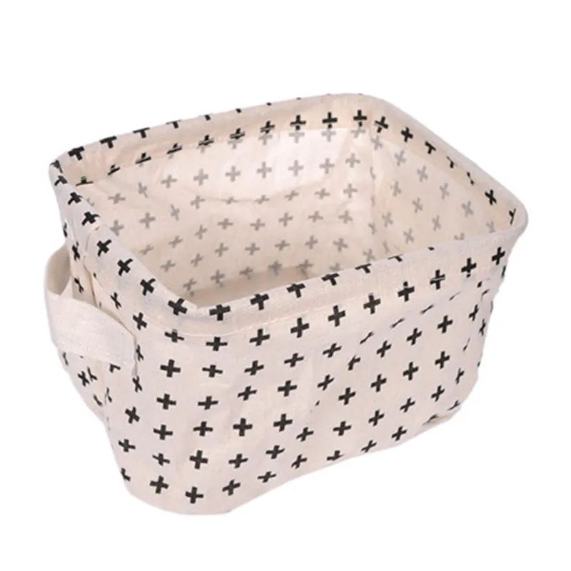 Image High quality Cotton and Linen Desktop Debris Basket Storage Box Small Clothing Cloth Storage Compartment with Handle