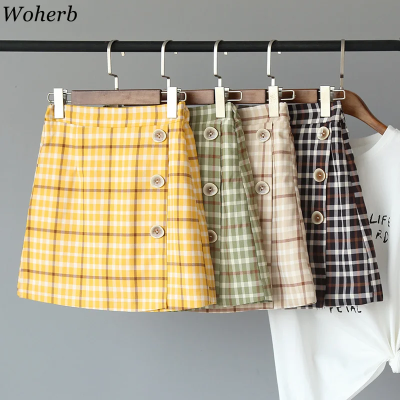 Woherb Vintage High Waist Plaid Skirts Womens Summer Korean Modis Single-breasted A-line Mini Skirt 2019 Kawaii Jupe Femme 22376
Woherb Vintage High Waist Plaid Skirts Womens Summer Korean Modis Single-breasted A-line Mini Skirt 2019 Kawaii Jupe Femme 22376
