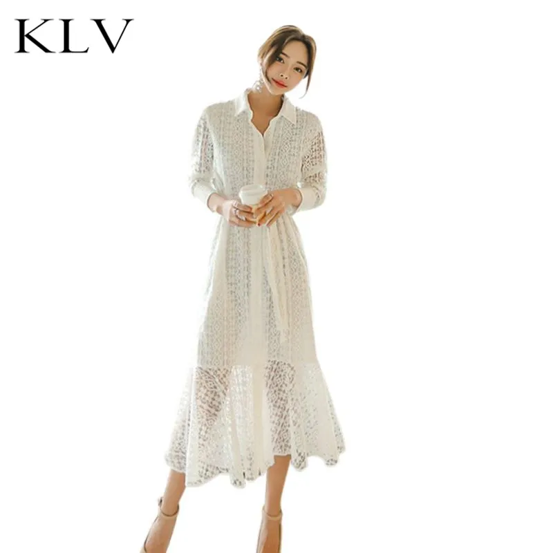 Women Autumn Long Sleeve Pleated Maxi Dress Lapel Collar Button Up Hollow Out Floral Lace Belted Office Lady Clubwear
Women Autumn Long Sleeve Pleated Maxi Dress Lapel Collar Button Up Hollow Out Floral Lace Belted Office Lady Clubwear