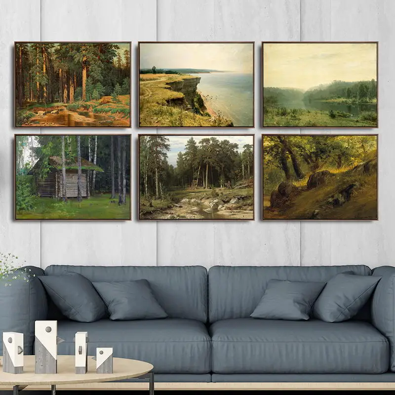

Home Decoration Art Wall Pictures for Living Room Poster Print Canvas Printings Paintingsn Russian Ivan I. Shishkin Forest 4