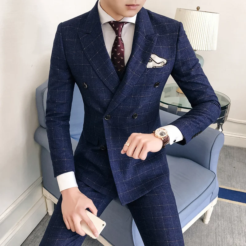 Men's Dress suits Mens Fashion lattice Double Breasted Business Casual Silm Formal wedding 3 piece suits Blazer With Pants Vest
Men's Dress suits Mens Fashion lattice Double Breasted Business Casual Silm Formal wedding 3 piece suits Blazer With Pants Vest