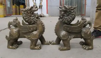 China Bronze Copper Foo Dog Lion Dragon kylin Kirin Auspicious beast Statue Pair
China Bronze Copper Foo Dog Lion Dragon kylin Kirin Auspicious beast Statue Pair