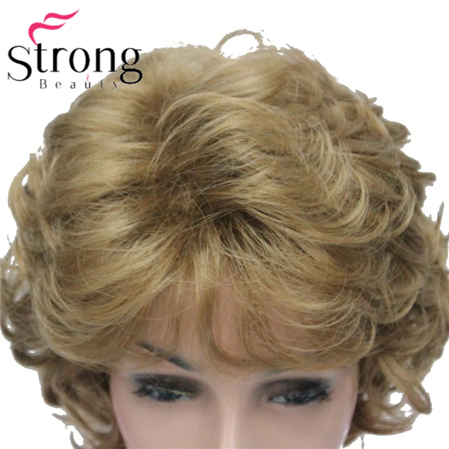 L-427B #19 new short curly light strawberry blonde synthetic women\`s full wig for everyday (2)