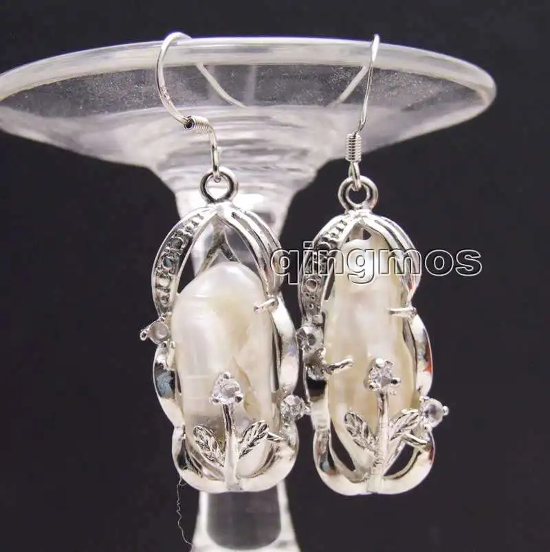 

Big 8*22mm White Baroque Natural freshwater pearl earring Hook-ear447 wholesale/retail Free shipping