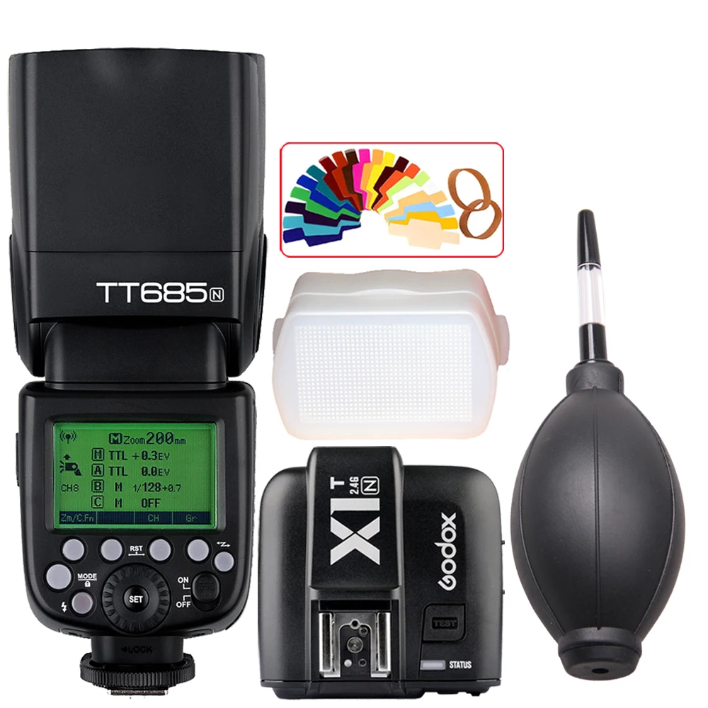 Godox TT685 TT685N 2.4G Wireless i-TTL High-speed sync 1/8000s GN60 Flash Speedlite + X1T-N- Transmitter for Nikon DSLR Camera
Godox TT685 TT685N 2.4G Wireless i-TTL High-speed sync 1/8000s GN60 Flash Speedlite + X1T-N- Transmitter for Nikon DSLR Camera