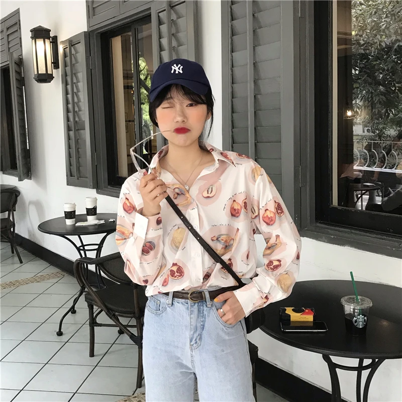 Fruit Print Loose Long Sleeve Shirt Women's Shirts Kawaii Girl Ulzzang Lady Ulzzang Harajuku Ins Top For Women Female Casual
Fruit Print Loose Long Sleeve Shirt Women's Shirts Kawaii Girl Ulzzang Lady Ulzzang Harajuku Ins Top For Women Female Casual