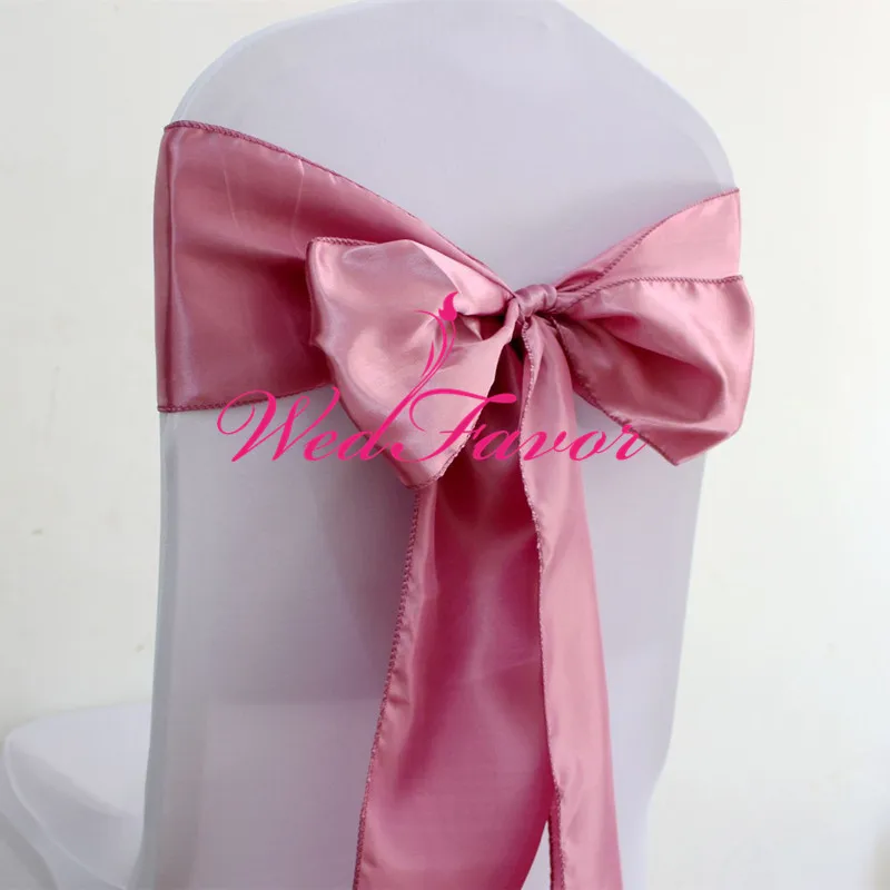 Wedfavor High Quality Dusty Pink Satin Wedding Chair Bow Sashes