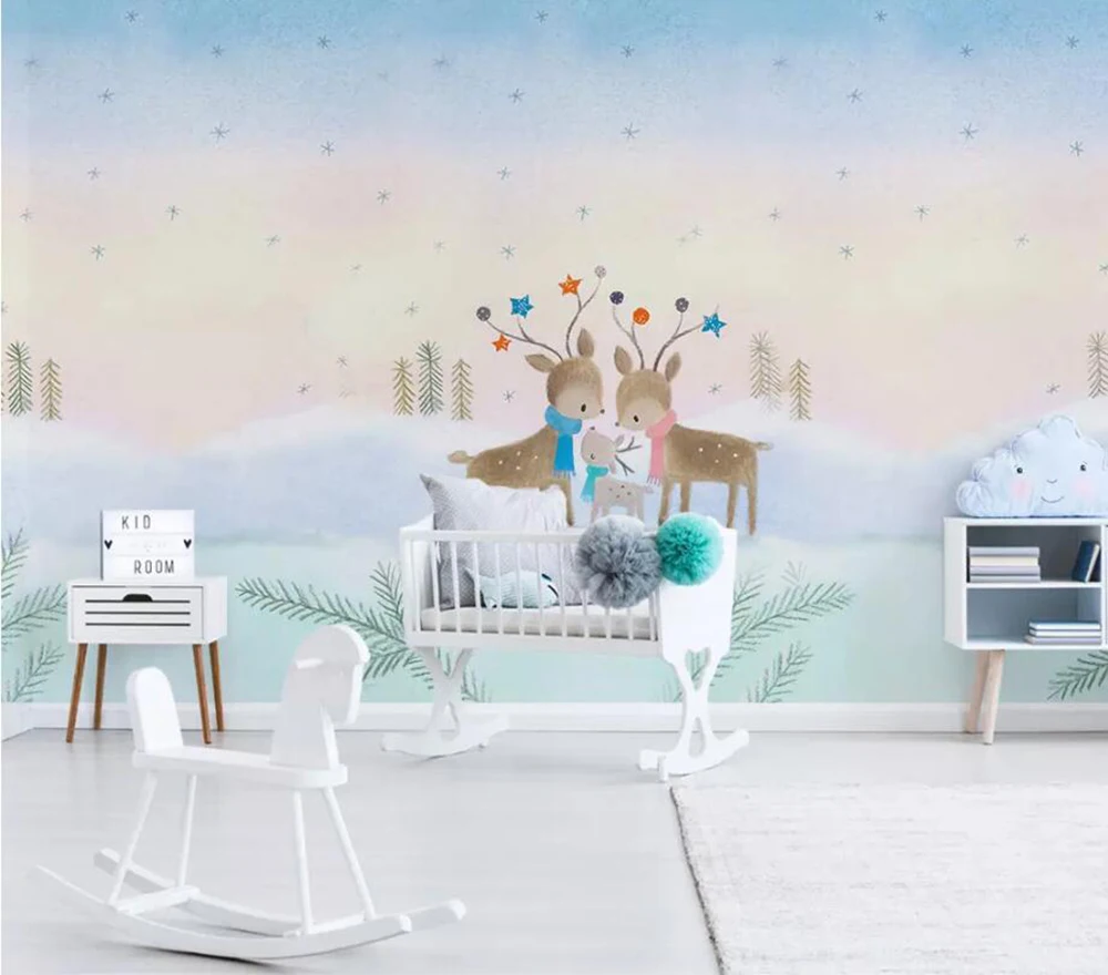 Nordic contracted hand-painted cartoon animal elk children room bedroom living room background wall
Nordic contracted hand-painted cartoon animal elk children room bedroom living room background wall