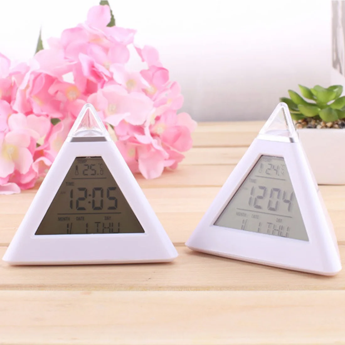 

Color Changeable alarm clock Pyramid Temperature 7 Colors LED Change Backlight LED Alarm clock with date