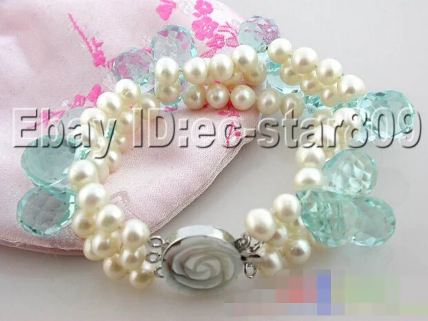 01214 2row 8" white FW pearl blue drip crystal bracelet bangle shell Natural >>free shipping
01214 2row 8" white FW pearl blue drip crystal bracelet bangle shell Natural >>free shipping