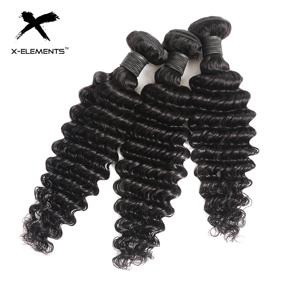 X-Elements Brazilian Deep Wave Hair 134 Bundles Deals Natural Color Human Hair Extensions 8-26 Non Remy Hair Weave Bundles (8)