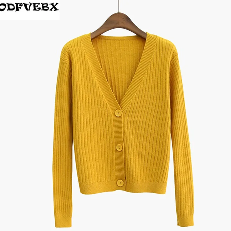 ODFVEBX Fashion Women's V-Neck Knitted Cardigan Tops Single-breasted Pit Striped Sweater Long Sleeve Spring Autumn Style |