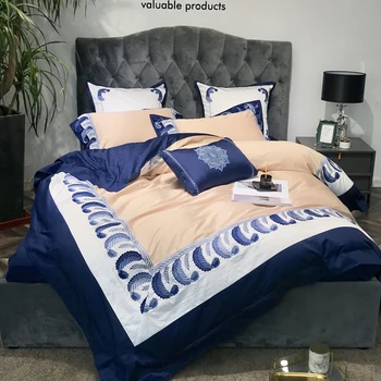 120s luxury Blue Egyptian cotton Embroidery Royal Bedding sets Queen King Wedding Duvet cover Bed sheet set Pillowcases 4/6pcs
120s luxury Blue Egyptian cotton Embroidery Royal Bedding sets Queen King Wedding Duvet cover Bed sheet set Pillowcases 4/6pcs