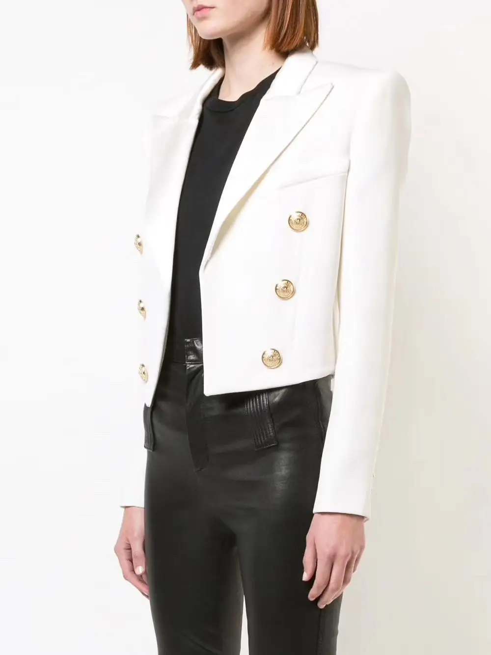 Classic Black White Short Cropped Blazer Gold Double Breasted Buttons Long Sleeved HIGH QUALITY WOMAN
Classic Black White Short Cropped Blazer Gold Double Breasted Buttons Long Sleeved HIGH QUALITY WOMAN