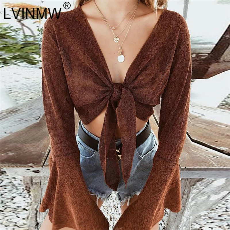 LVINMW Sexy Cross Lace Up Crop Top Fashion 2018 Autumn Winter Women Long Sleeve Flare Long Sleeve Deep V-neck T-Shirts
LVINMW Sexy Cross Lace Up Crop Top Fashion 2018 Autumn Winter Women Long Sleeve Flare Long Sleeve Deep V-neck T-Shirts