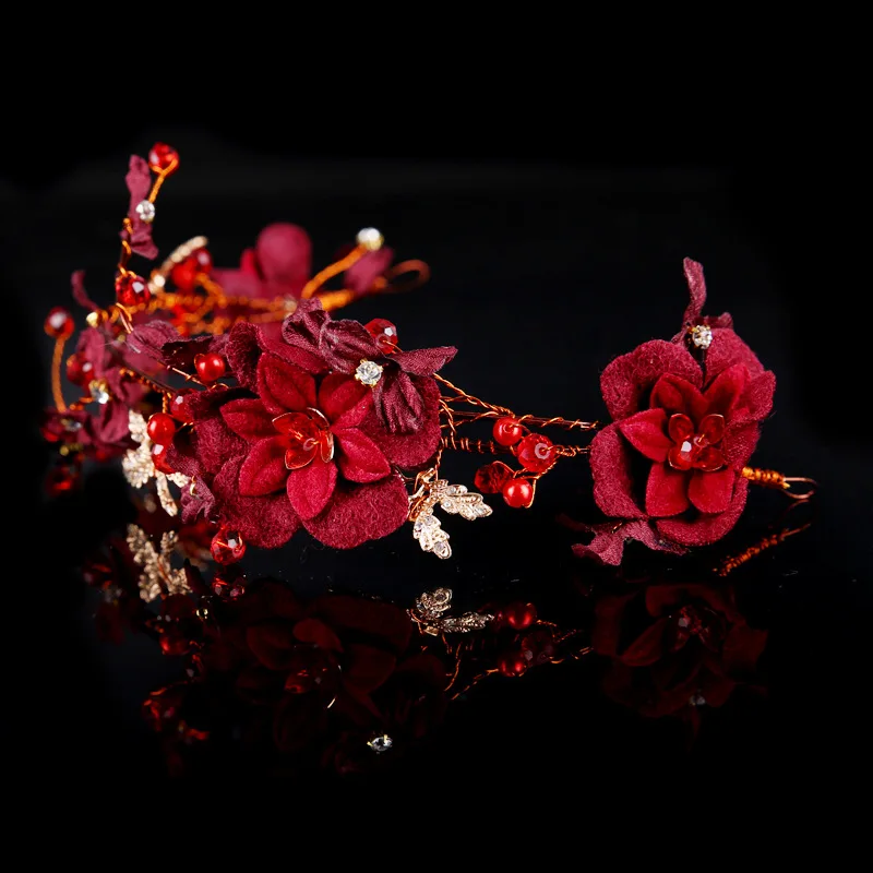 Wine Red Flower Pearls Wedding Tiara Headpiece Burgundy Hair Vine Long Bridal Headband Gifts Wedding Yarn Crown Hair Accessories
Wine Red Flower Pearls Wedding Tiara Headpiece Burgundy Hair Vine Long Bridal Headband Gifts Wedding Yarn Crown Hair Accessories