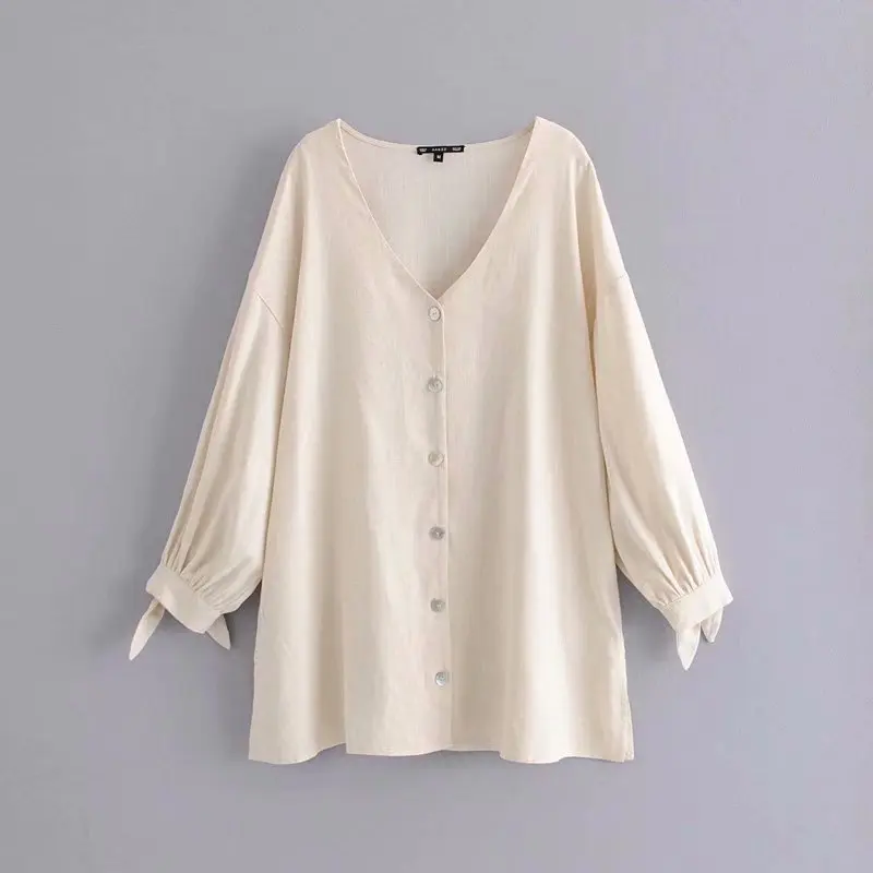 new women fashion v neck solid color casual loose linen smock blouse shirts women holiday wear blusas bow chemise tops LS3530
new women fashion v neck solid color casual loose linen smock blouse shirts women holiday wear blusas bow chemise tops LS3530