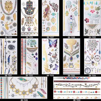Temporary Gold Flash Metal Tattoo Sticker Beauty Butterfly Feather Love Women Henna DIY Body Art Waterproof Tattoo 12 Sheets
Temporary Gold Flash Metal Tattoo Sticker Beauty Butterfly Feather Love Women Henna DIY Body Art Waterproof Tattoo 12 Sheets