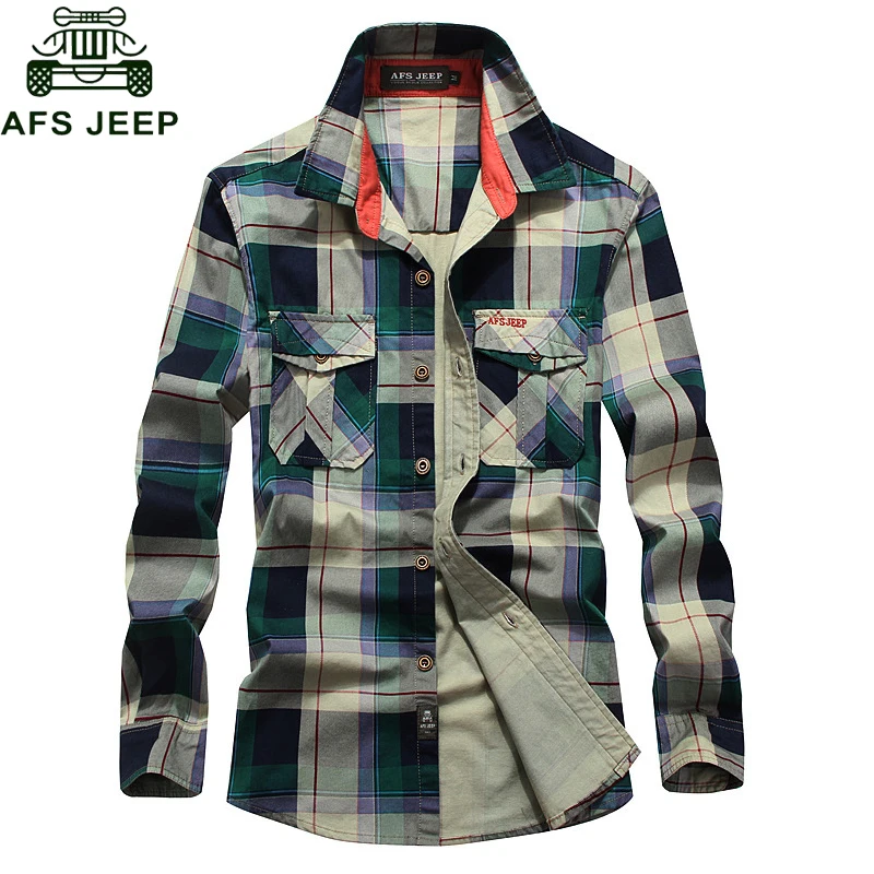 AFS JEEP Brand Clothing Plaid Men Shirt Plus Size XXXXL Summer Autumn Casual Long Sleeve Denim Pockets Design Mens Shirts homme
AFS JEEP Brand Clothing Plaid Men Shirt Plus Size XXXXL Summer Autumn Casual Long Sleeve Denim Pockets Design Mens Shirts homme