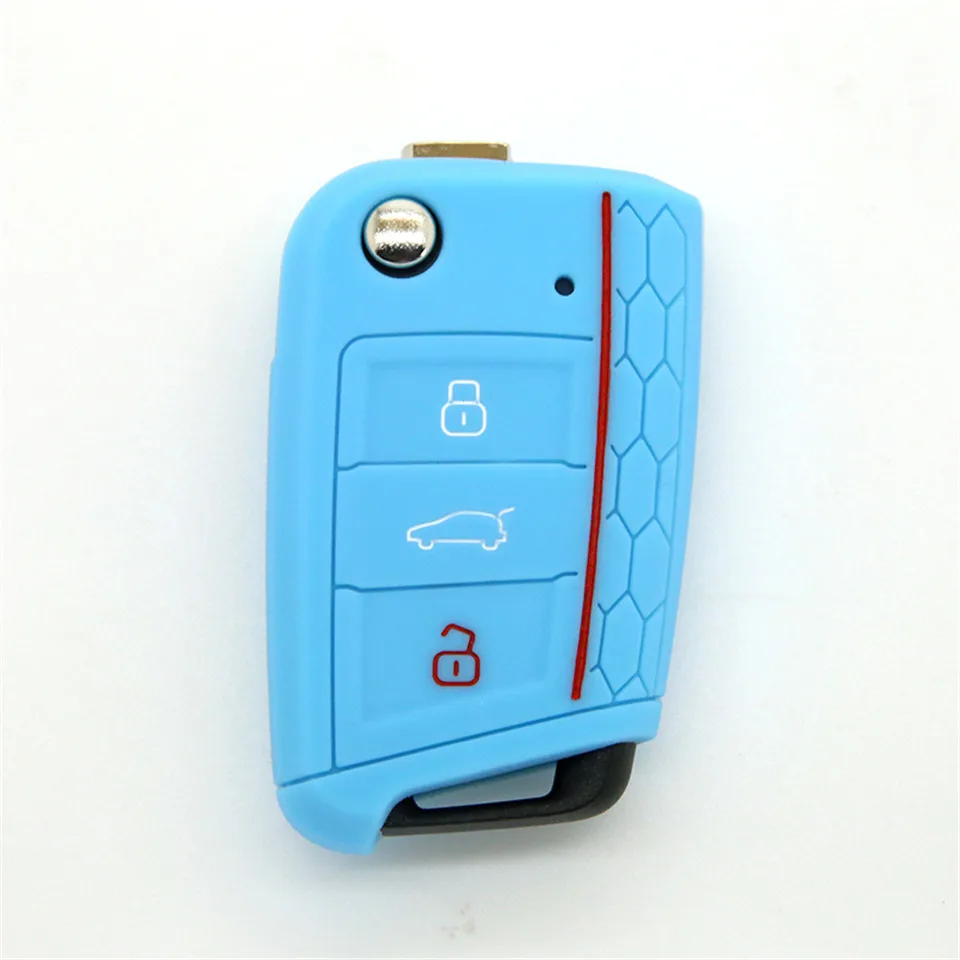 Cunymagos Silicone Key Remote Holder Cover Case FOB Shell flip Jarket Accessories for 2014 2015 2016 VW GOLF 7 MK7 OCTAVIA A7 (5)