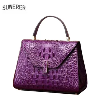 

SUWERER 2019 New Superior cowhide women genuine leather bags crocodile pattern Embossed Fashion luxury leather hanbags tote bag