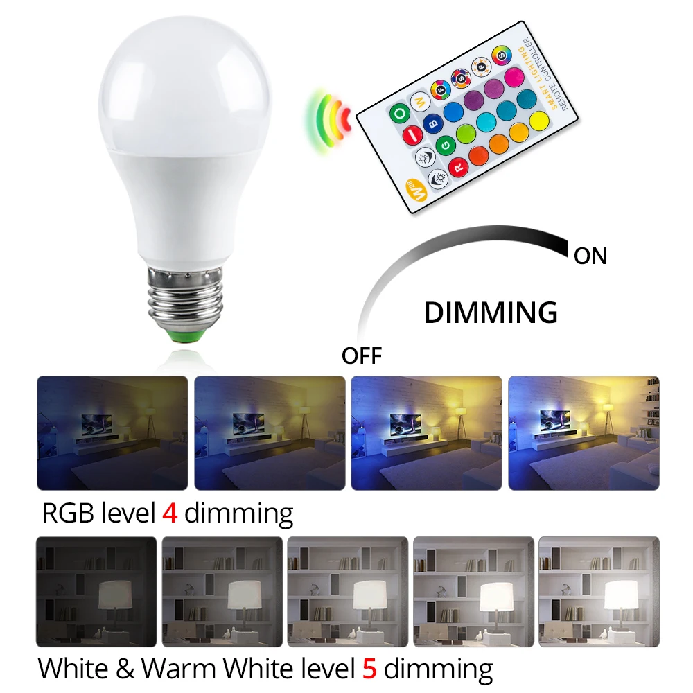 Светодиодная RGB лампа E27 5/10/15 Вт 110 В 220 В|Светодиодные лампы и трубки| |