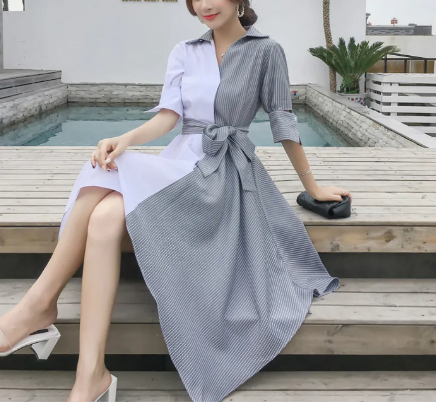 Spring and summer new style Korean version of the slim midi dress Irregular stitching dress Cool wind dress
Spring and summer new style Korean version of the slim midi dress Irregular stitching dress Cool wind dress