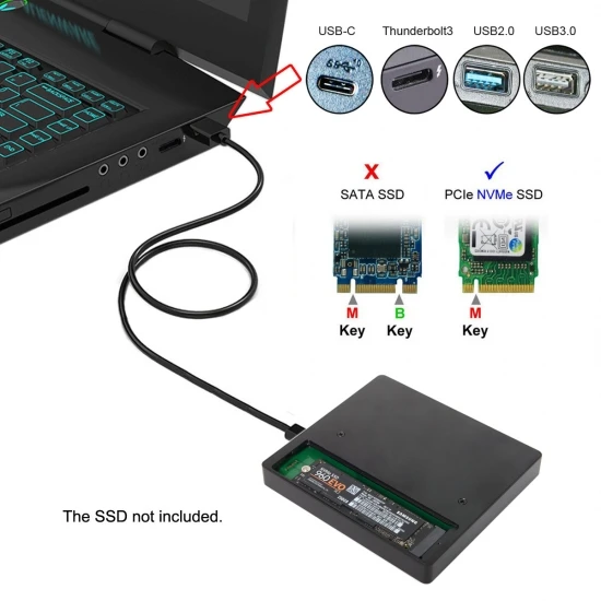 Thunderbolt 3 & USB3.1 Type-C & USB 3.0 2.0 to PCI Express PCI-E to NVME NGFF M-key SSD Cartridge Enclosure
Thunderbolt 3 & USB3.1 Type-C & USB 3.0 2.0 to PCI Express PCI-E to NVME NGFF M-key SSD Cartridge Enclosure