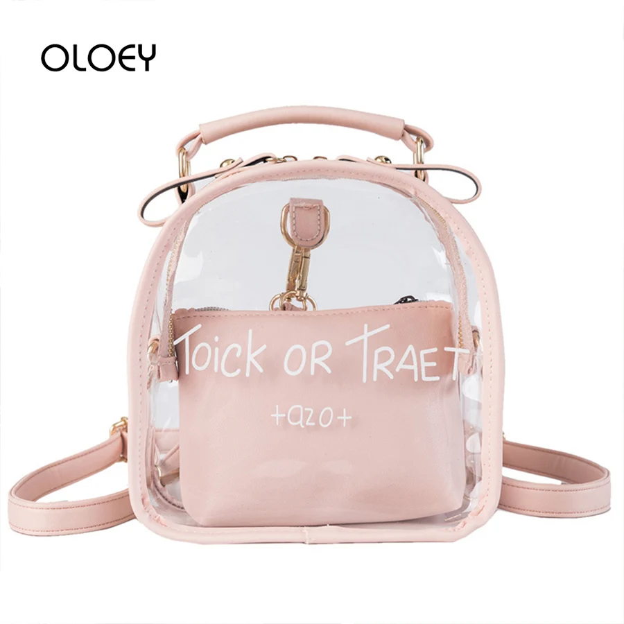 Cute Clear PVC Women Backpacks Letter Transparent Student Small Schoolbag Summer Lovely Harajuku Bagpack Teenage Girls Mochilas | Багаж и