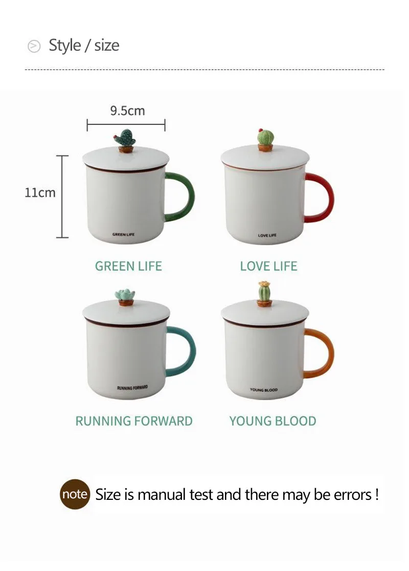 HOMIE Fun Plant cactus cup With lid and spoon cup Coffee Mug Large Capacity 400ml Mugs creative Drinkware Coffee Tea Cups Gifts04